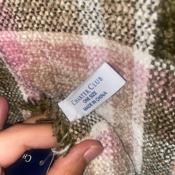 NWT Charter Club Green Pink Beige Tan Fringed Rectangle Scarf Women's - Picture 5 of 7